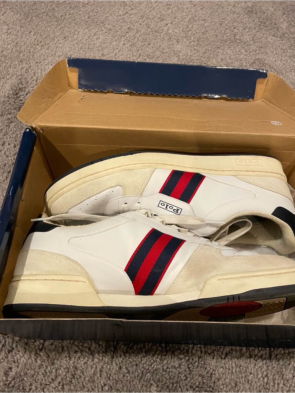 Men’s 2019 Ralph Lauren Polo Court Athletic Sneaker — White/Red/Navy — Size 11